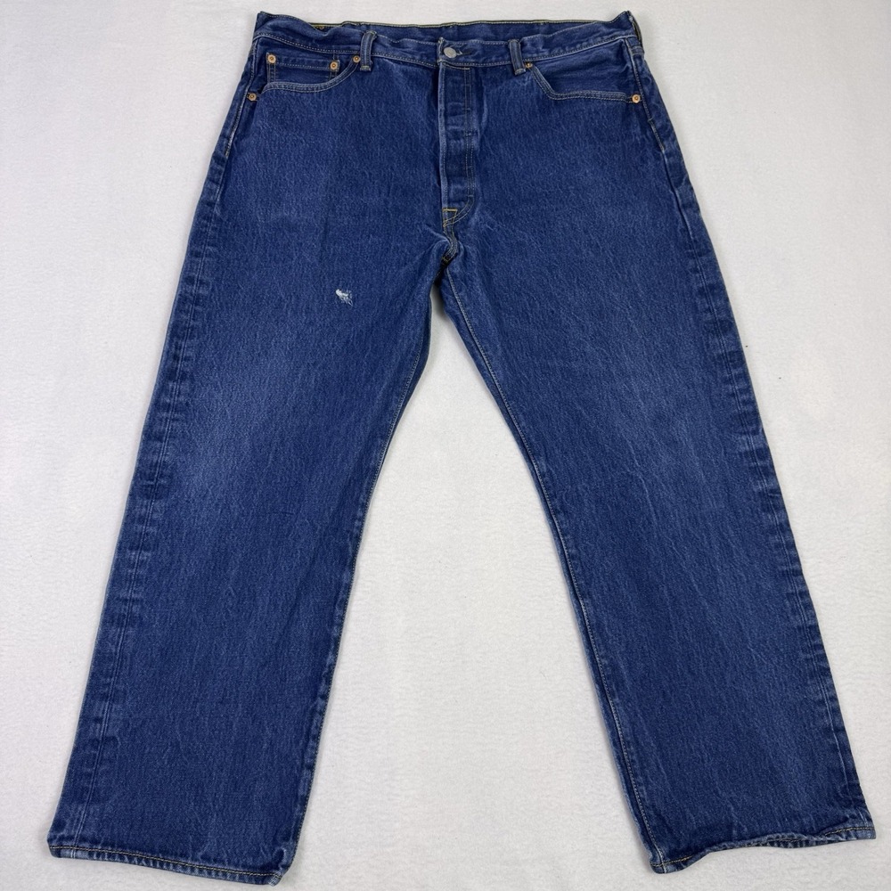 Levis 501 Jeans Mens 36x28 Blue Button Fly Straight Leg Workwear Dark Wash